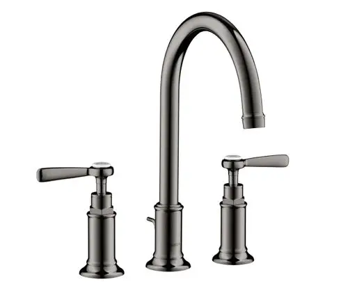 Waschtischarmatur mit hohem Auslauf und zwei Hebelgriffen in Polished Black Chrome von AXOR. Enthält eine Zugstangen-Ablaufgarnitur.